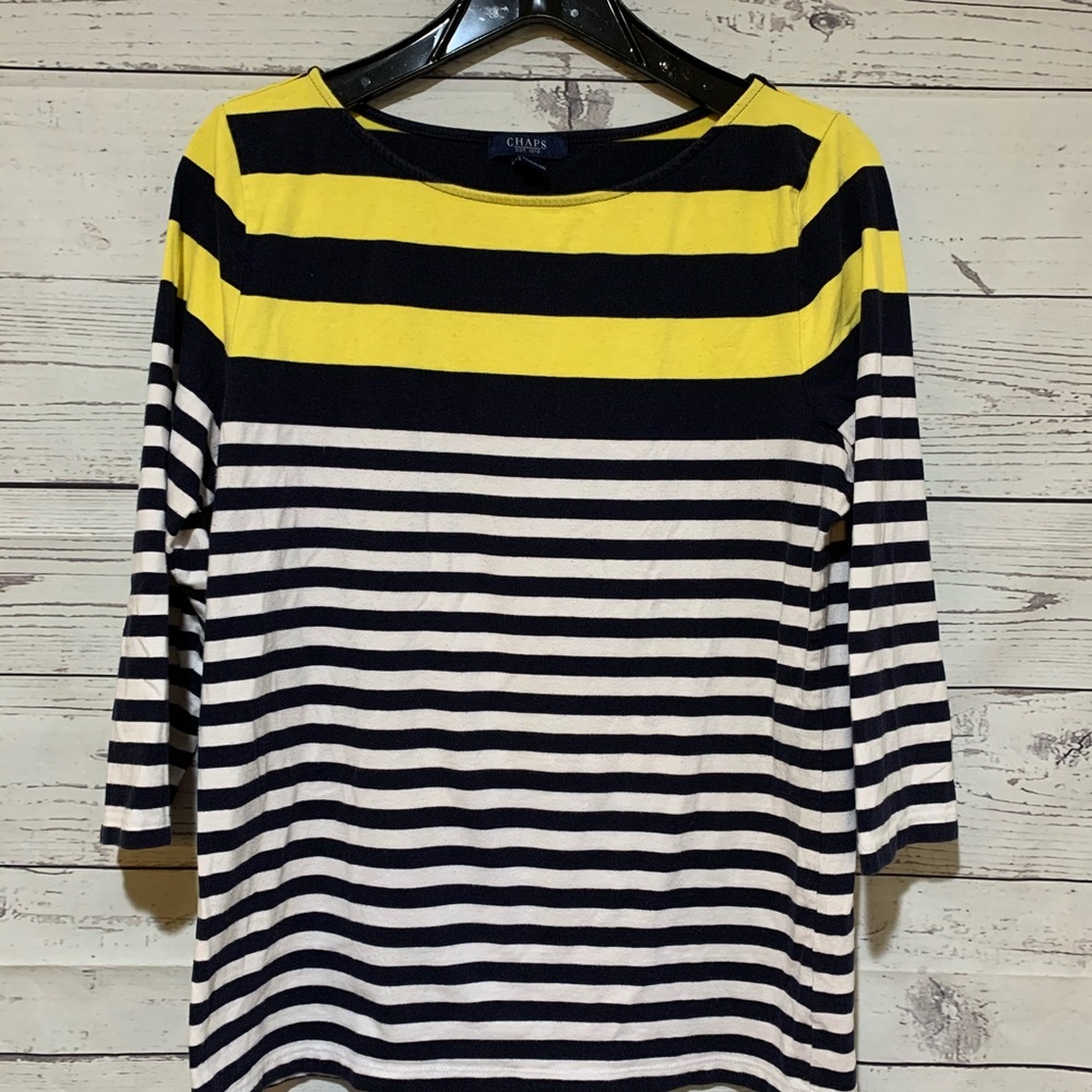 CHAPS Blue & Yellow long sleeve Striped top Size Large